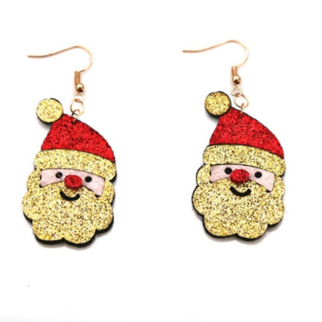 Red Glitter Santa Hat Christmas Dangle Earrings